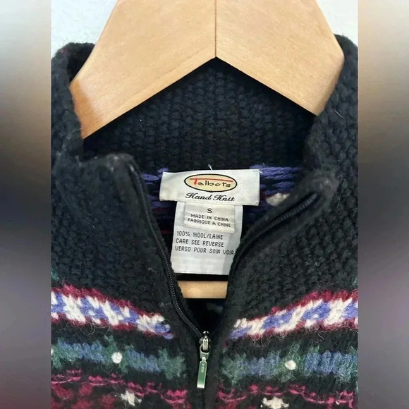VTG TALBOTS Hand Knit Chunky 100% Wool Zip oversized Sweater S Holiday Fair isle - Picture 7 of 7